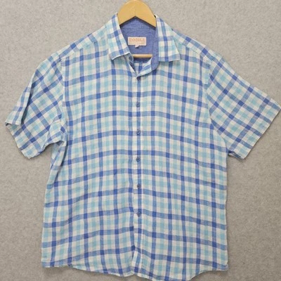 Inserch Linen Shirt Mens Size XL Collezione Uomo Short Sleeve Button Up Plaid - Image 1 of 4