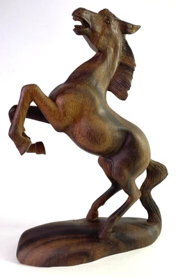 Vintage 1970s Hand Carved Wooden Horse Rearing - Image 1 of 4