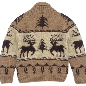 Maglione Kanata Cowichan lavorato a mano cervo marrone taglia L bottone made in Canada - Foto 1 di 24