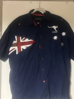 COOGI Y2K Button Up Shirt 3X Blue Australia Flag Classic Kangaroo Logo - Image 1 of 4