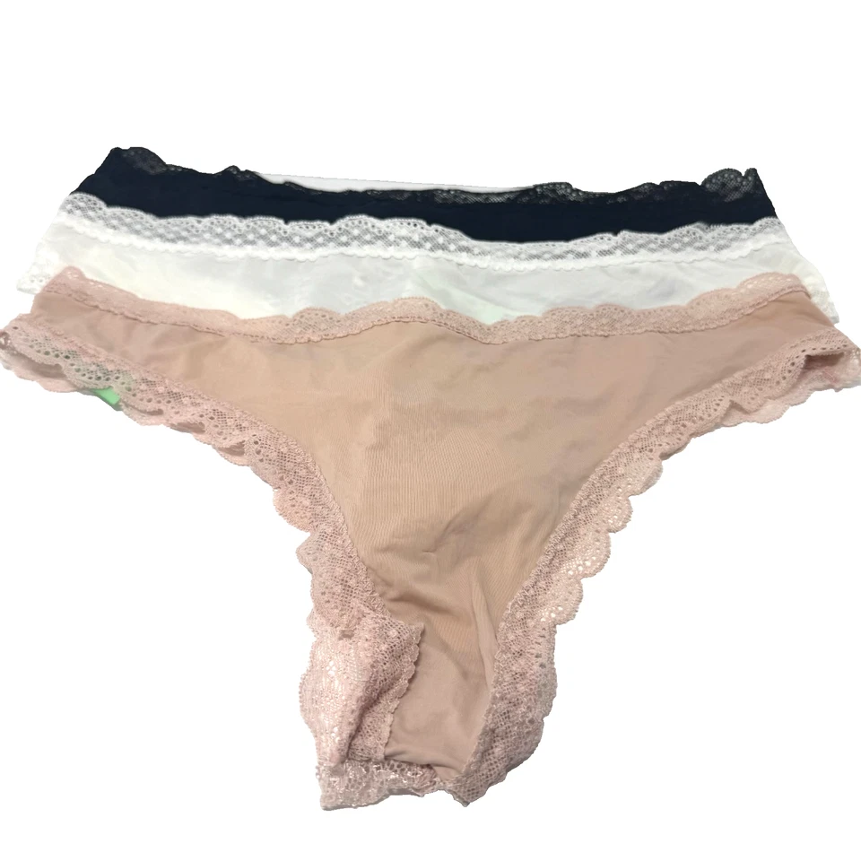 Honeydew Intimates Aiden Thong 3-Pack Lace Trim Nude White Black Large L - Image 1 of 4