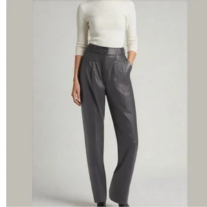 Vintage High-Waisted Pleated Charcoal Gray Leather Pants – 80s/90s Style Retro - Picture 1 of 14