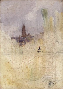 Alfred Crowdy Lovett - Quadro acquerello schizzo incompiuto scena continentale - Foto 1 di 5