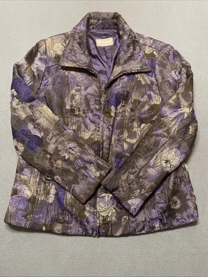 Chaqueta Bomber Vintage Nygard Tan Jay Para Mujer Púrpura Floral Cremallera Bolsillos Frontales Foto 1 de 4
