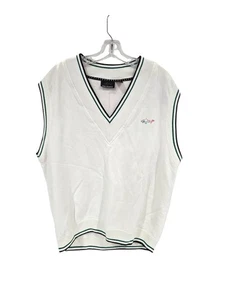 Greg Norman Golf Pullover Weste Herren V-Ausschnitt Large weiß 100 % Baumwolle grüner Rand " - Bild 1 von 5