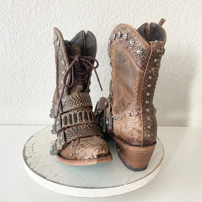 Botas de Vaquero Lane SHOWDOWN para Mujer 8.5 Marrón Cortas Vaqueras Occidentales Botín con Cordones Foto 1 de 4