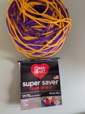 Red Heart Super Saver Team Spirit Yarn. Purple/Gold Wound Up  NEW With Label  - Image 1 of 4