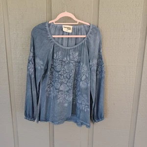 Savanna Jane Women Floral Embroidered Top Size M Boho Rayon Long Sleeve Pull On - Picture 1 of 9