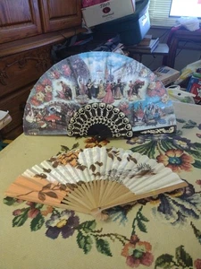 Vintage Folding Hand Fan Lot Asian & Spanish - Picture 1 of 12