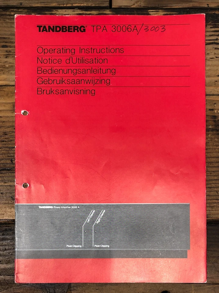 Amplificador Tandberg Modelo TPA 3006A 3003 Propietario/Manual de Usuario *Original* Foto 1 de 1