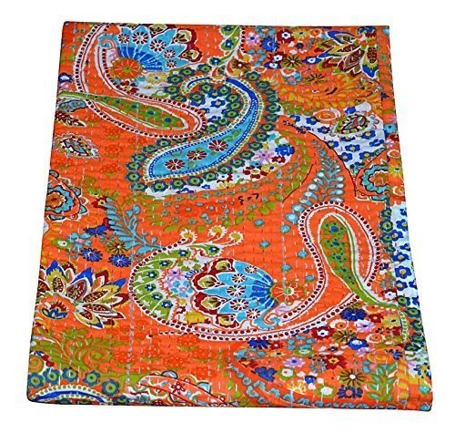 King Floral Quilt Bedspread Throw Cotton Blanket Indian Handmade Art Kantha Quit - Image 1 of 1