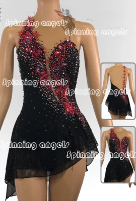 RUIDW Figure Skating Dress Ice Skating Dress Spandex Rhinestone black