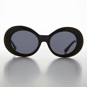 Black Oval Clout Cat Eye Vintage Sunglasses Gray Lenses - Emma - Picture 1 of 3