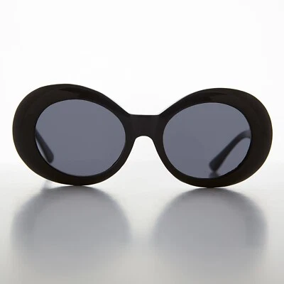 Black Oval Clout Cat Eye Vintage Sunglasses Gray Lenses - Emma - Image 1 of 3