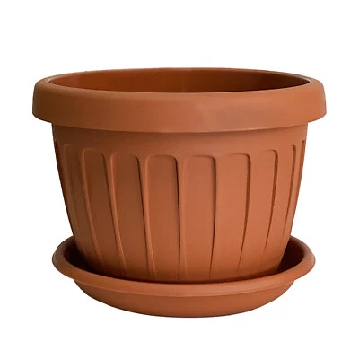 BAMA Vaso Terra Tondo con Sottovaso Resistente Plastica Terracotta per Fiori Piante