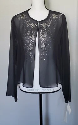 Patra transparente Abend-Cardigan silber Perlen vorne offen Gr. 16 neu mit Etikett $ 108 - Bild 1 von 4