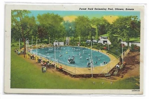 Piscina Forest Park postal de colección, Ottawa, Kansas 1954 - Imagen 1 de 2