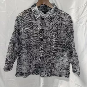Vintage 2000s Toni Morgan Gray Animal Tiger Leopard Print Sheer Blouse Women's M - Picture 1 of 3