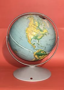 Vintage Globe Nystrom Sculptural Relief Metal Base Light Blue Green 12” - Picture 1 of 9