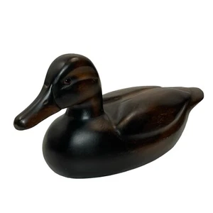Vintage Marshall Fields Wooden Carved Duck Top Quality Wood 13" Long Deep Brown - Picture 1 of 14