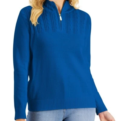 Karen Scott Womens XS Hannah Quarter-Zip Cotton Sweater Vibrant Blue Long Sleeve - Image 1 of 4
