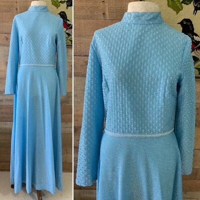 Maxi Vestido Vintage Años 70 Boho Hippie Lurex Brillante Metálico Talla Mediana Foto 1 de 4