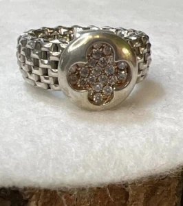 Dyadema Italy 925 Sterling Silver Mesh Diamond CZ Pave Ring Size 5 - 6.1 Grams - Picture 1 of 9