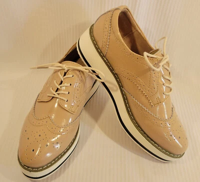 DADAWEN Women’s Platform Lace-Up  Oxford Wingtips Shoes Beige Size 39 / 8.5 - Image 1 of 4