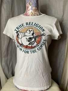 True Religion Women's Sequin Embellished Buddha Ombre Tee T-Shirt in White - Picture 1 of 3