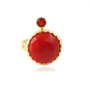 Red Coral With Red Quartz, Statement Ring, Gold Plated Ring, Wedding Gift Her - Picture 1 of 5