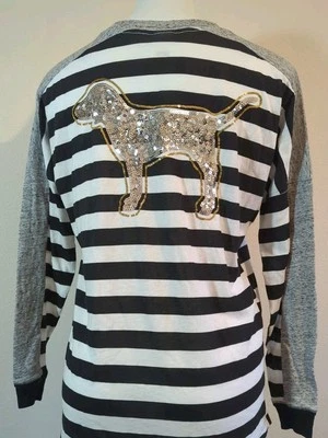 Victoria's Secret Pink Bling Silver Dog Varsity LS T-Shirt Size XS / Small* LNC  - Image 1 of 4