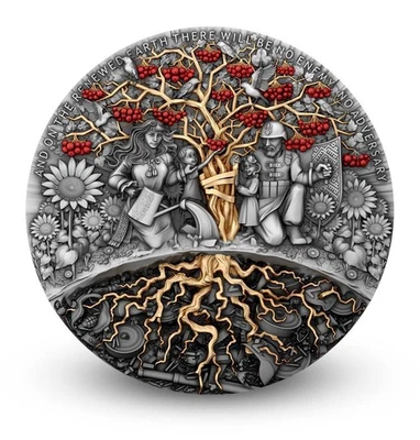 2024 Cameroon Chervona Kalina Ukraine 2 Oz Silver Coin 24k Gold Gilded - Image 1 of 4