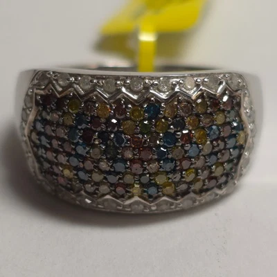 TJC GP Multi Diamond (IR) Cluster Rhodium Plated 925 Silver Ring Size 8 - Image 1 of 4