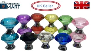 30mm DIAMOND CRYSTAL KNOB Glass Door Handle Drawer Kitchen Cupboard Cabinet UK - Picture 1 of 20