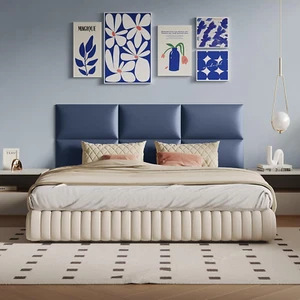 Blue Wall-Mounted Upholstered Headboard Panels, 24X12 Inches, Set of 6, Faux Lea - Picture 1 of 6