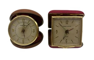 (2) Lot: Vintage MCM Japan Phinney-Walker Travel Alarm Clocks In Cases - Picture 1 of 14