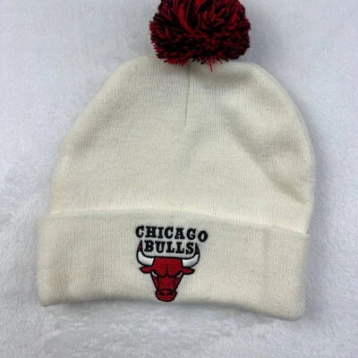 Chicago Bulls Sombrero Hombres Blanco NBA Puño Gorro Pom Gorra Nuevo Foto 1 de 4