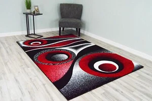 Alfombra abstracta contemporánea moderna tallada premium 1504 2'7x7'4 roja - Imagen 1 de 9