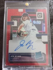 2022 Panini Donruss Optic Red Cracked Ice Prizm /99 Joe Ryan Rookie Auto on Card