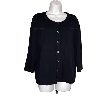Cárdigan suéter top de viaje Leo & Nicole negro manga 3/4 PXL con botones para mujer Foto 1 de 4