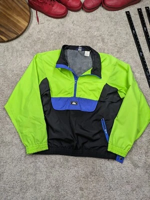 Chaqueta mediana vintage Woolrich Anorak para hombre abrigo de lluvia de nailon de alta visibilidad negro neón Foto 1 de 4