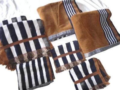 JUEGO DE TOALLAS DE BAÑO Y MANO VINTAGE SEARS & FIELDCREST CAFÉ AZUL MARRÓN RAYAS (7P) Foto 1 de 4