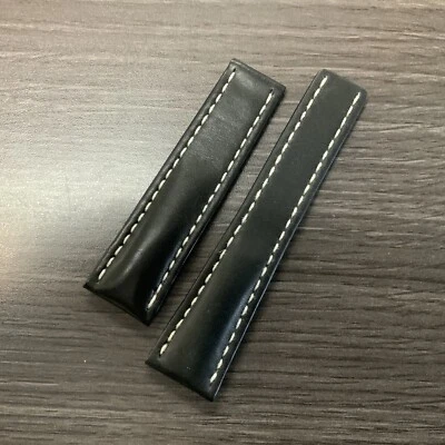 CORREA RELOJ PULSERA BREITLING 24MM/20MM CUERO NEGRO GENUINO SIN HEBILLA 442X Foto 1 de 2