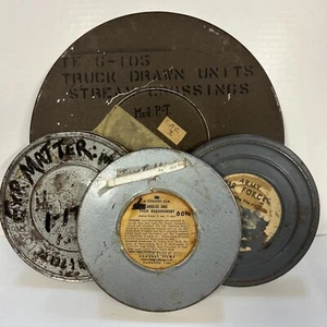 Lot of 4 Vintage Metal Tin Film Reel Containers. Three 7 1/2” And One 12 1/2”. - Picture 1 of 12