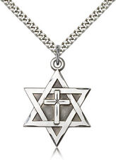 Sterling Silver Jewish Star Of David Catholic Cross Necklace For Men Chain 24