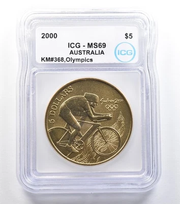 2000 Australia 5 Dollar Sydney Olympics Cycling KM#368 MS69 ICG *7907 - Image 1 of 3