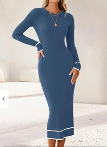 Abito maglione donna HAEOF manica lunga bodycon maglia a costine girocollo trendy GRANDE - Foto 1 di 17