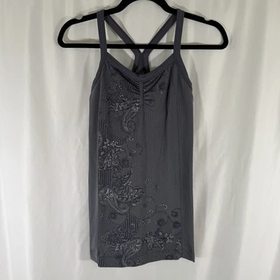 Camiseta sin mangas Athleta para mujer mediana azul gris floral sujetador incorporado elástico Foto 1 de 4