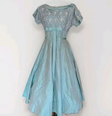 Vintage 1950s Blue Taffeta Dress & Hat Small  - Image 1 of 4