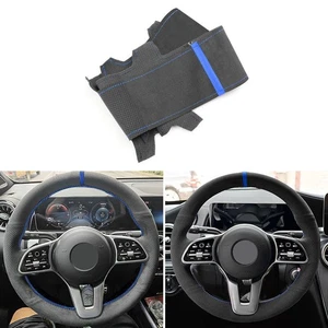 Suede Blue-Line Steering Wheel Cover For Mercedes Benz E-Class W213 2018 2019 - Picture 1 of 9